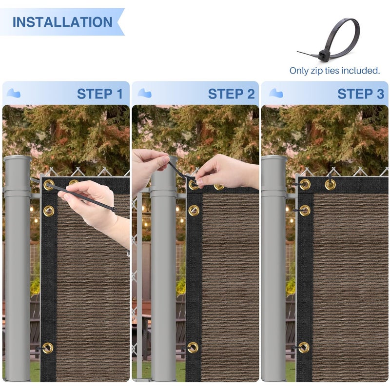 EK شاشة خصوصية بنية E&K صن رايز 6' × 50' مع عيون، غطاء سياج خارجي لحجب الأشعة فوق البنفسجية لحديقة الفناء الخلفي، تشمل روابط سحابية - Image 5